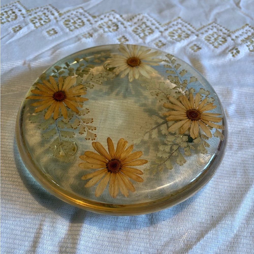 Vintage Floral Resin Trivet/ Paperweight